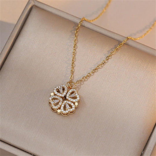 Magnetic Heart Design Gold Plated Clover Pendent